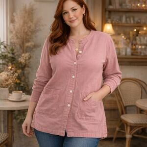 C22 Casual Works Button-Up Sweater 100% Cotton Casual Size Medium Pink